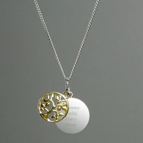 Personalised Sterling Silver & 9ct Gold Family Tree Necklace - Gift Moments