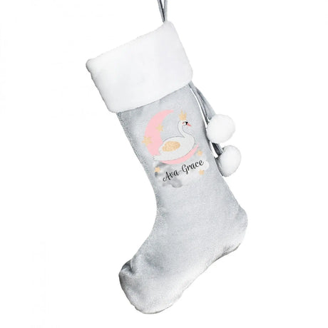 Personalised Swan Lake Luxury Silver Grey Stocking - Christmas Stockings at Gift Moments