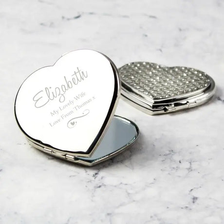 Personalised Swirls & Hearts Diamante Heart Compact Mirror - Compact Mirrors at Gift Moments