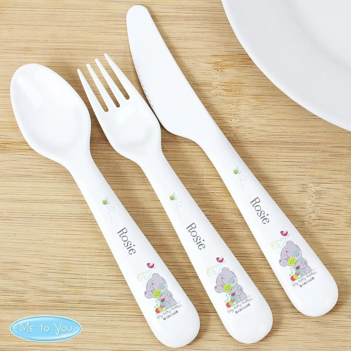 Personalised Tiny Tatty Teddy Cuddle Bug 3 Piece Plastic Cutlery Set - Cutlery Sets at Gift Moments