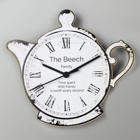 Personalised Teapot Shape Wooden Clock - Clocks at Gift Moments