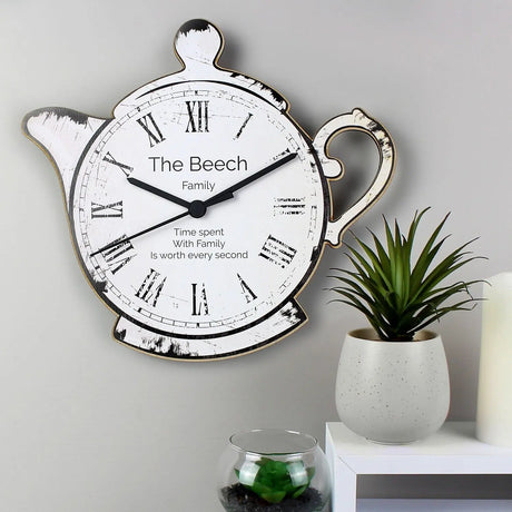 Personalised Teapot Shape Wooden Clock - Clocks at Gift Moments