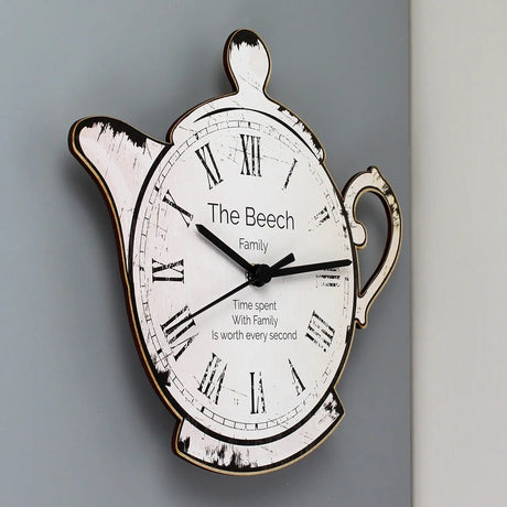 Personalised Teapot Shape Wooden Clock - Clocks at Gift Moments