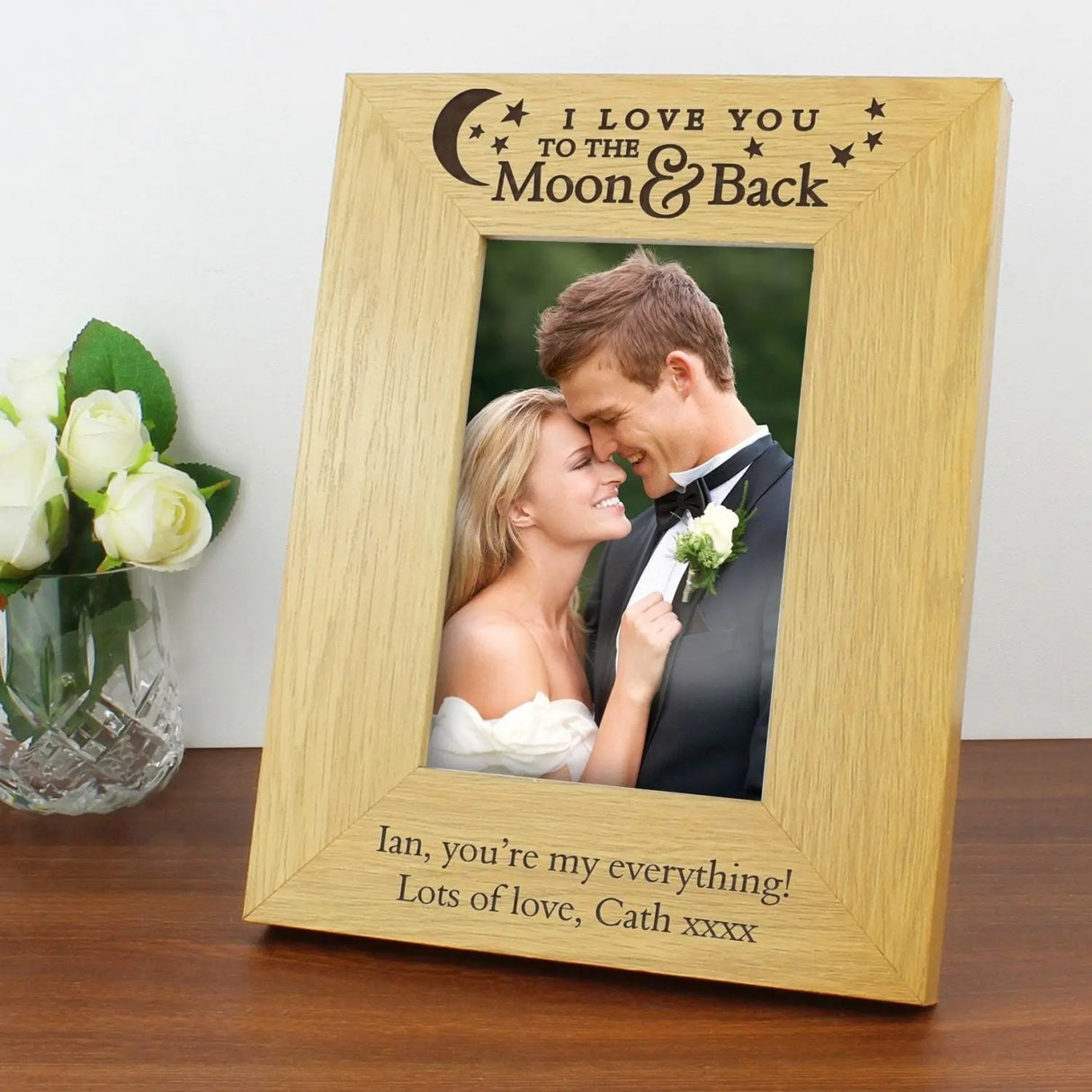 Personalised 'To the Moon and Back' 6x4 Oak Finish Photo Frame - Photo Frames at Gift Moments