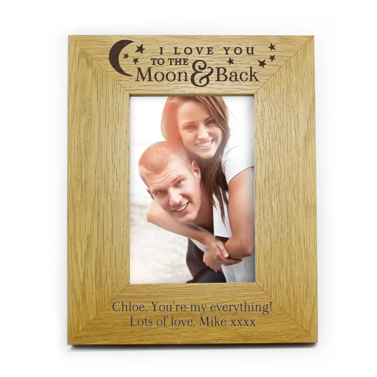 Personalised 'To the Moon and Back' 6x4 Oak Finish Photo Frame - Photo Frames at Gift Moments