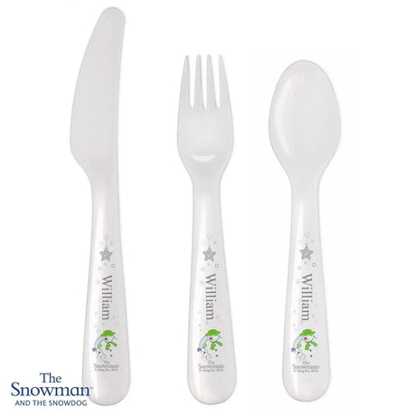 Personalised The Snowman and the Snowdog 3 Piece Plastic Cutlery Set - Cutlery Sets at Gift Moments