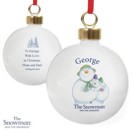 Personalised The Snowman and the Snowdog Bauble: 3 - Christmas Baubles By The Snowman