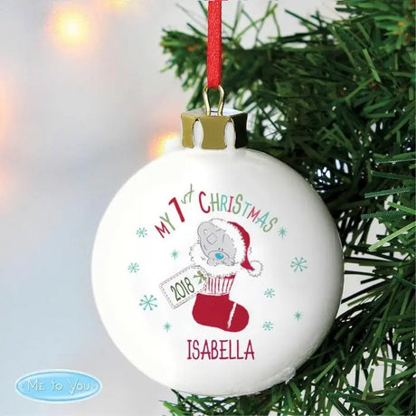 Personalised Tiny Tatty Teddy 1st Christmas Stocking Bauble - Christmas Baubles at Gift Moments