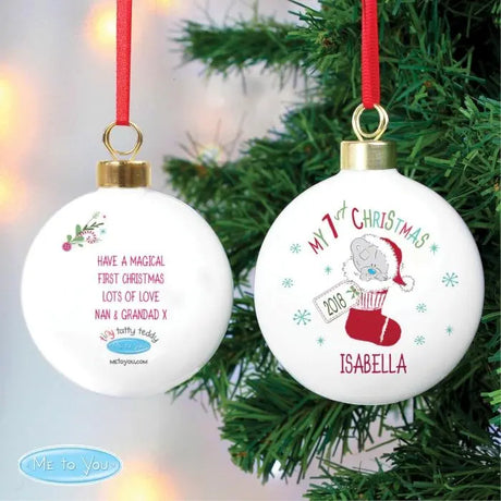 Personalised Tiny Tatty Teddy 1st Christmas Stocking Bauble - Christmas Baubles at Gift Moments