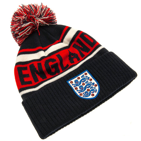 England FA Ski Hat - Navy Blue and White Cuff Knit Beanie Bobble Hat - Caps & Hats at Gift Moments