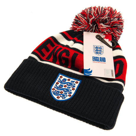 England FA Ski Hat - Navy Blue and White Cuff Knit Beanie Bobble Hat - Caps & Hats at Gift Moments