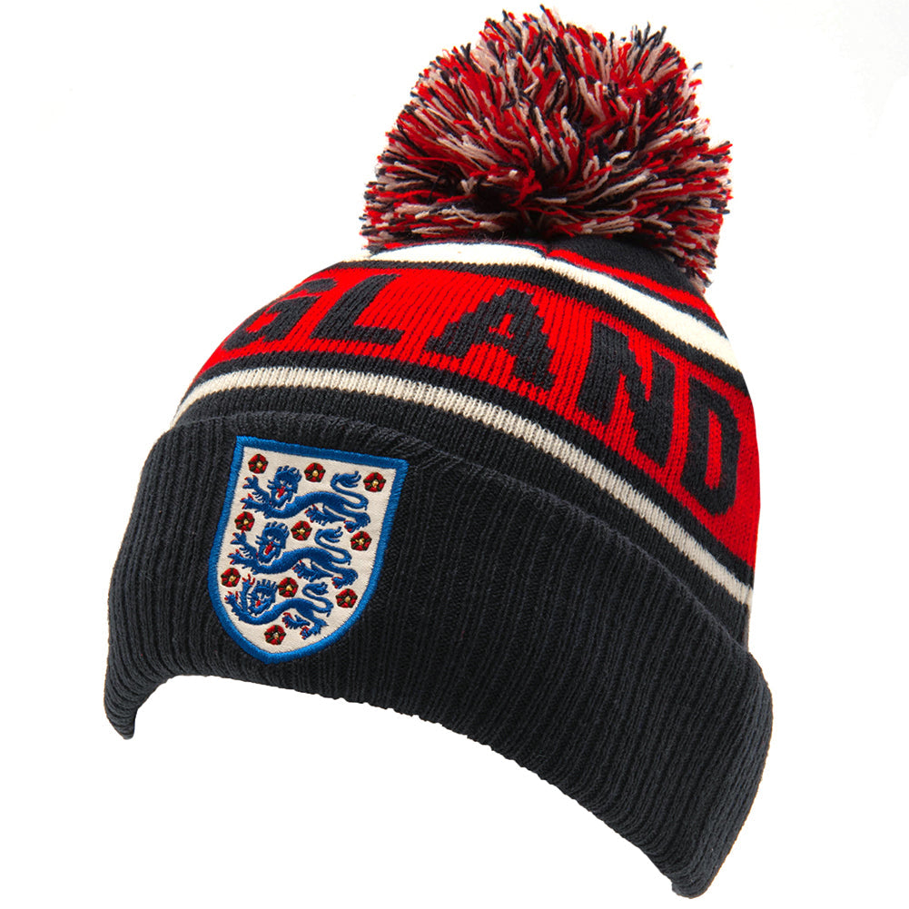 England FA Ski Hat - Navy Blue and White Cuff Knit Beanie Bobble Hat - Caps & Hats at Gift Moments