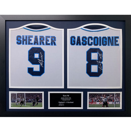 England FA 1996 Shearer & Gascoigne Signed Shirts (Dual Framed) - Signed Memorabilia at Gift Moments