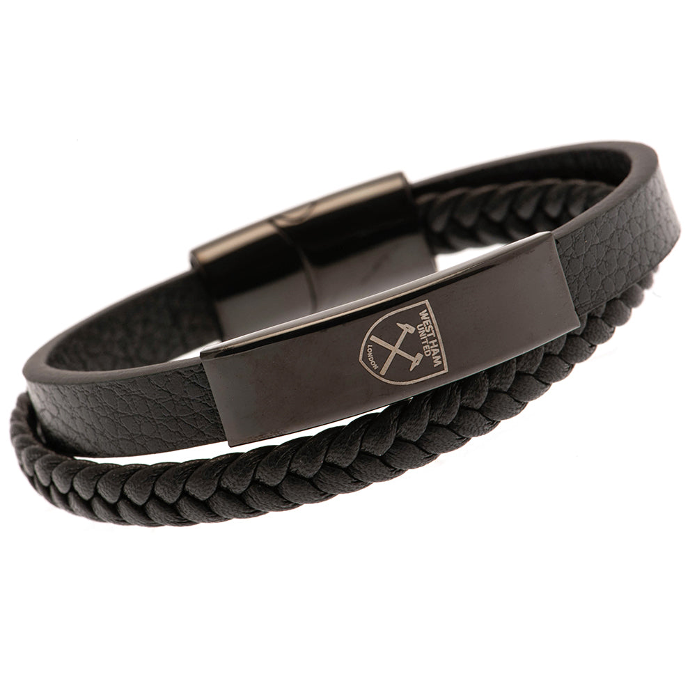 West Ham United Black Leather Bracelet - Jewellery at Gift Moments