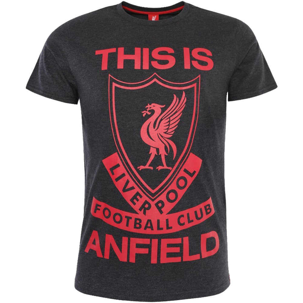 Liverpool FC This Is Anfield T Shirt - Mens Charcoal Small - T-Shirts at Gift Moments