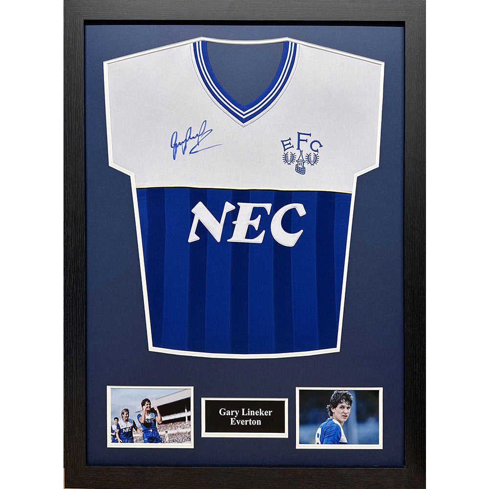 Everton FC 1986 Lineker Signed Shirt (Framed) - Signed Memorabilia at Gift Moments