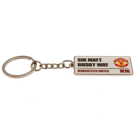 Manchester United FC Embossed Street Sign Keyring - Keyrings at Gift Moments