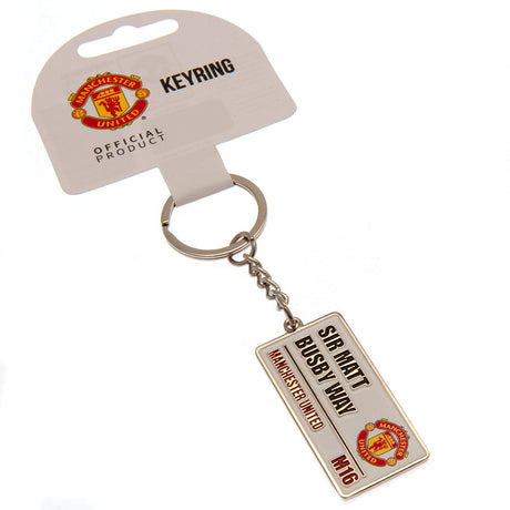 Manchester United FC Embossed Street Sign Keyring - Keyrings at Gift Moments