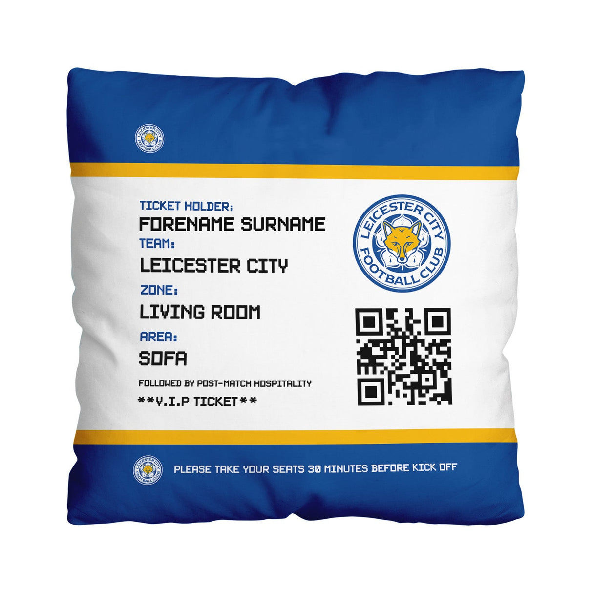 Personalised Leicester City FC FD Ticket 18" Cushion - Cushions at Gift Moments