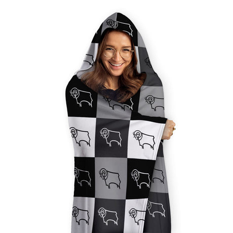 Personalised Derby County FC Chequered Adult Hooded Blanket - Blankets at Gift Moments