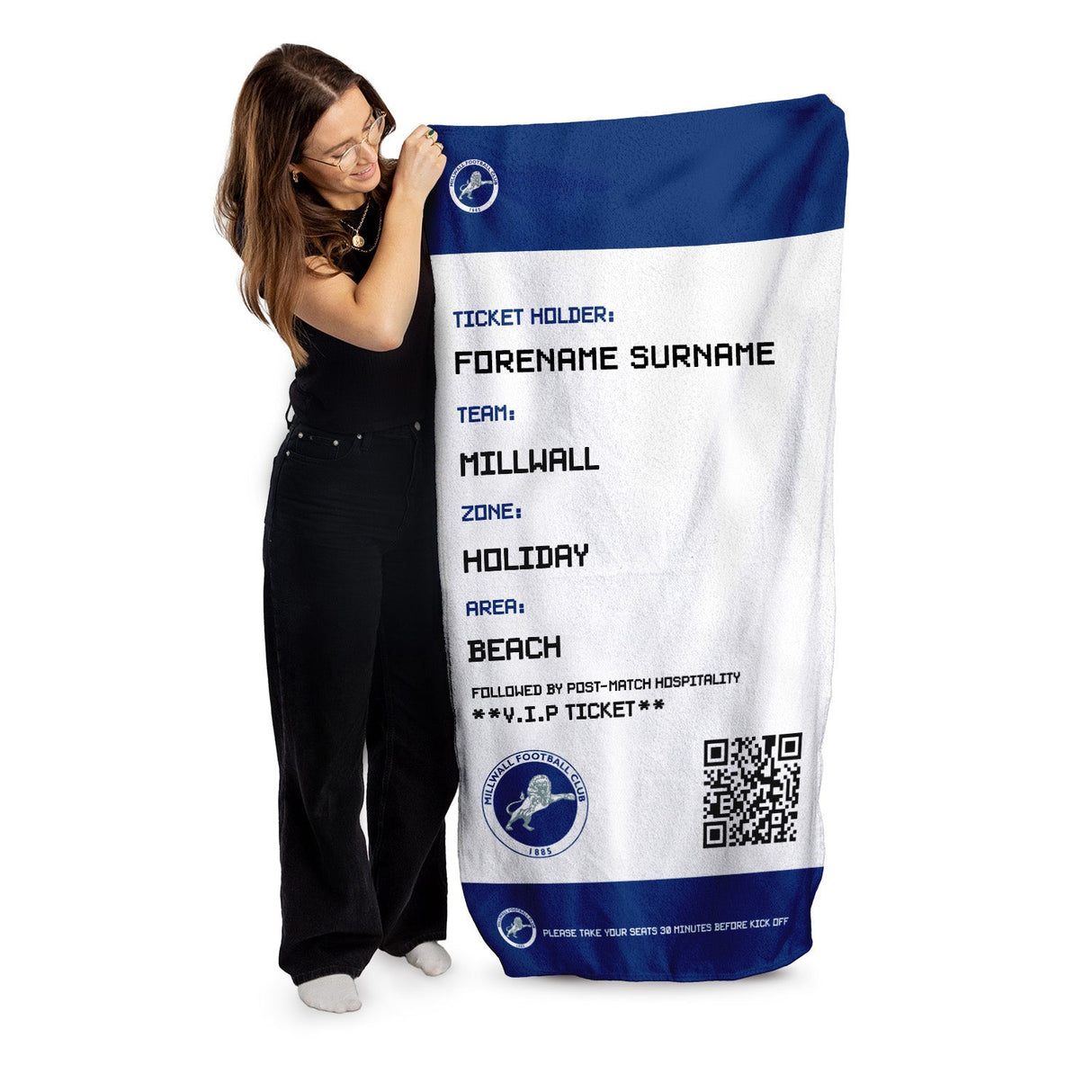 Personalised Millwall FC Ticket Beach Towel