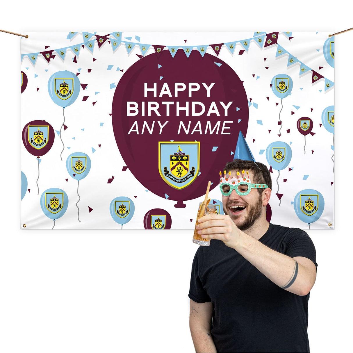 Personalised Burnley FC Birthday Banner 5ft x 3ft: 1 - Flags & Banners By Burnley