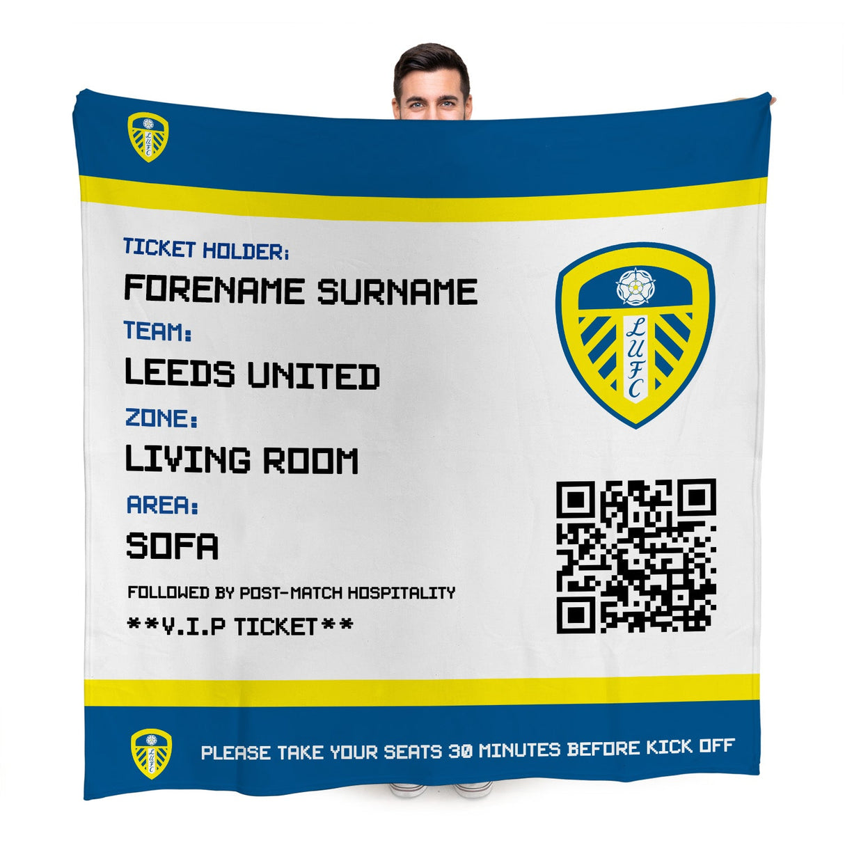 Personalised Leeds United FC Ticket Fleece Blanket - Blankets at Gift Moments