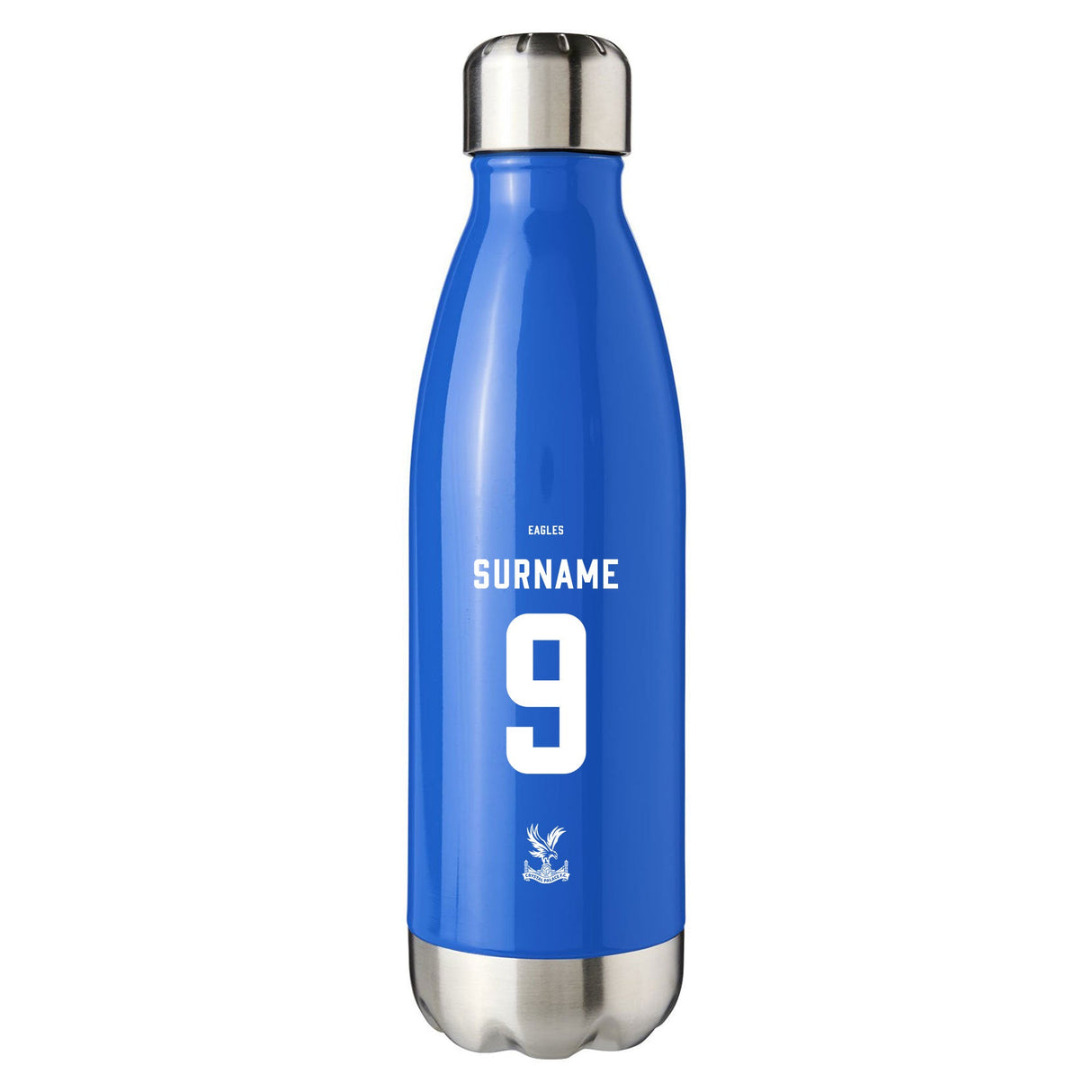 Personalised Crystal Palace FC Back of Shirt Blue Insulated Water Bottle
