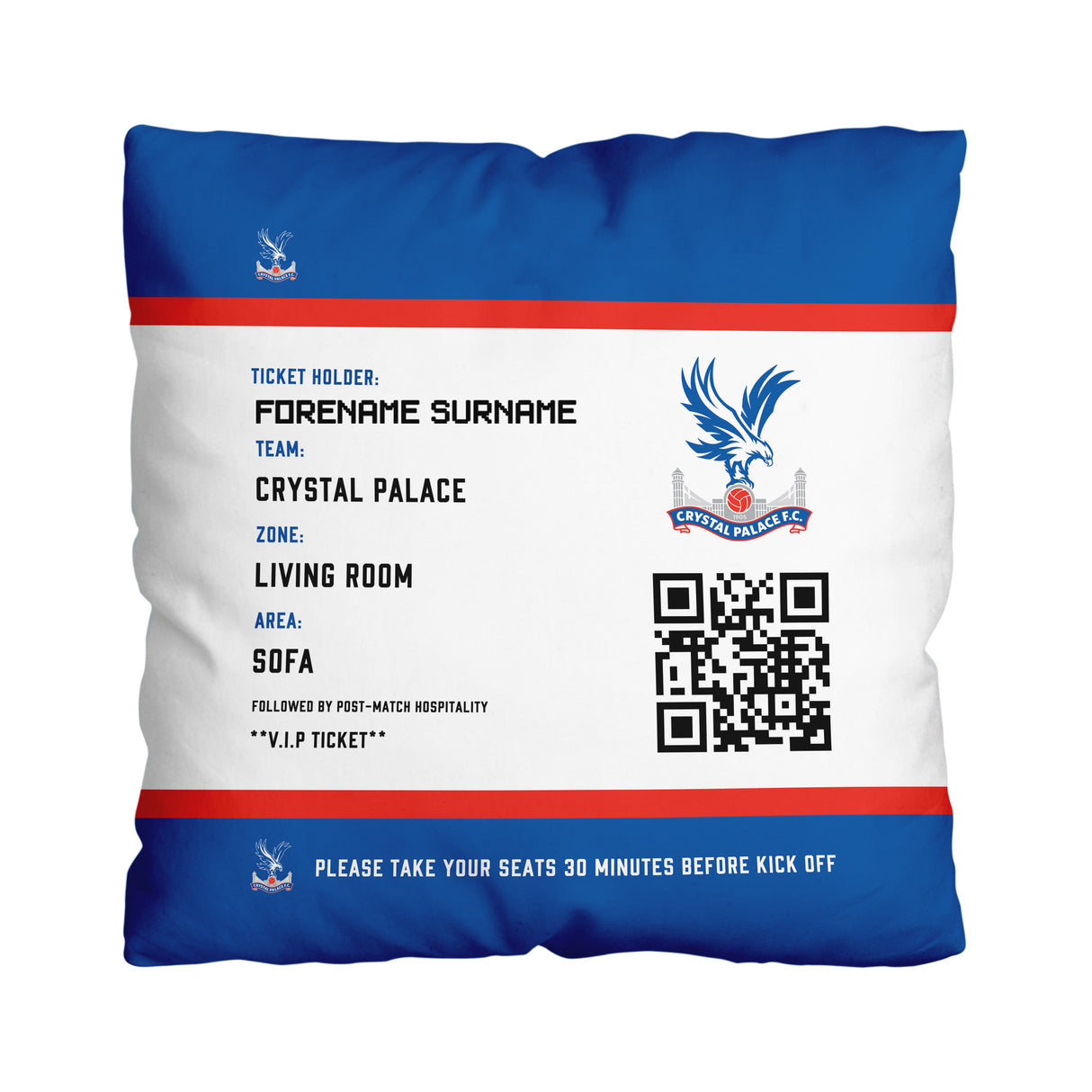 Personalised Crystal Palace FC FD Ticket 18" Cushion - Cushions at Gift Moments