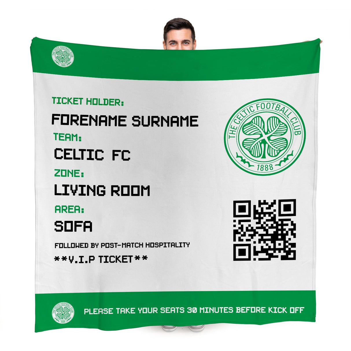 Personalised Celtic FC Ticket Fleece Blanket - Blankets at Gift Moments