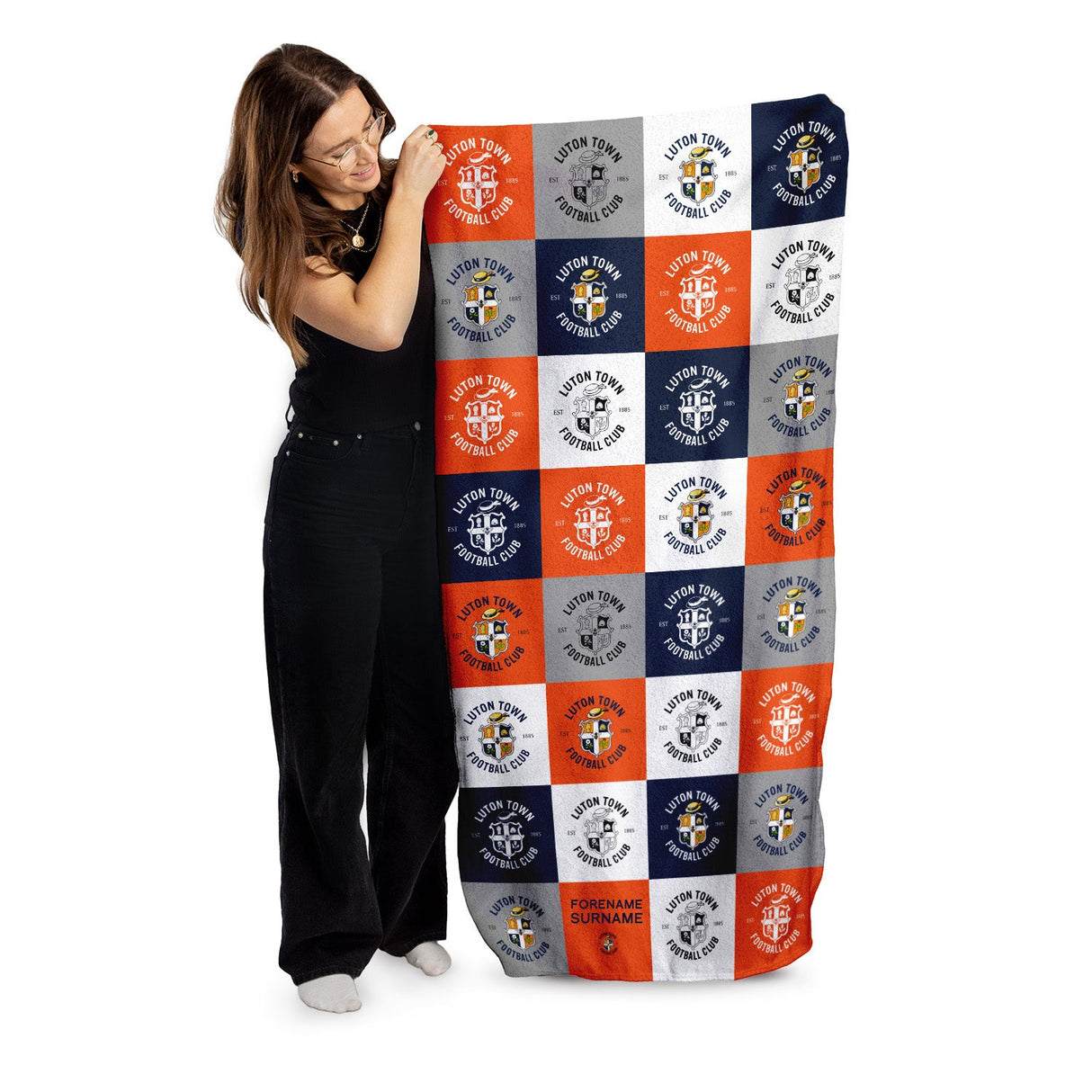 Personalised Luton Town FC Chequered Beach Towel - Towels at Gift Moments