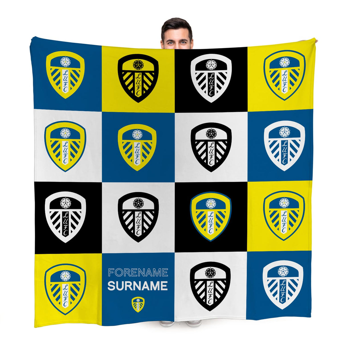 Personalised Leeds United FC Chequered Fleece Blanket - Blankets at Gift Moments