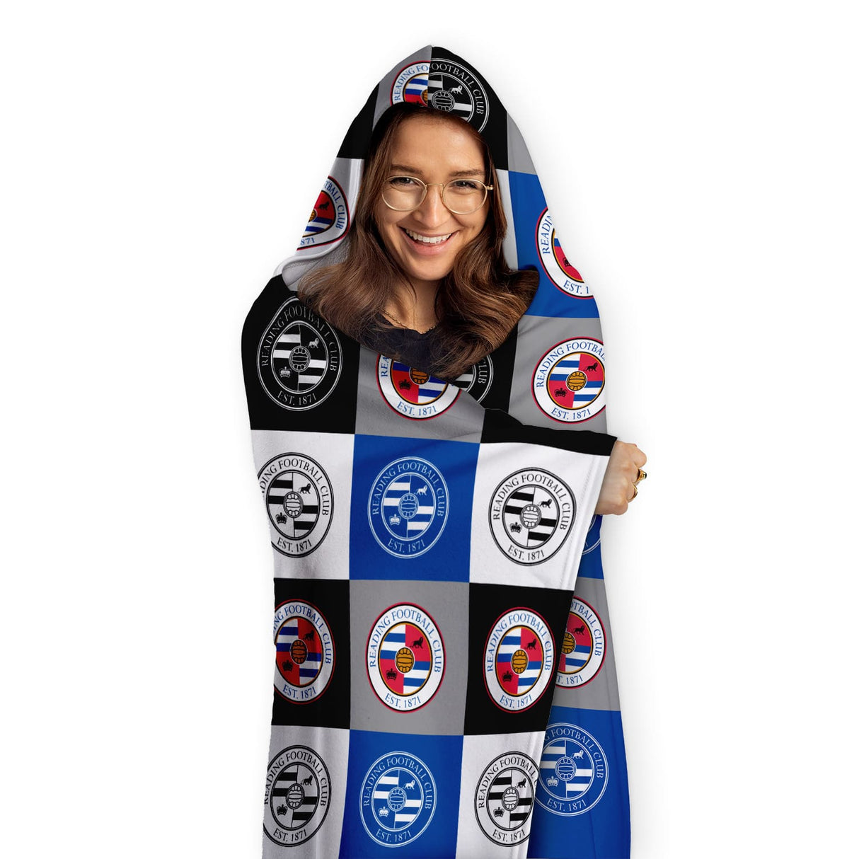 Personalised Reading FC Chequered Adult Hooded Blanket - Blankets at Gift Moments