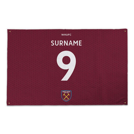 Personalised West Ham United Back of Shirt Banner 5ft x 3ft - Flags & Banners at Gift Moments