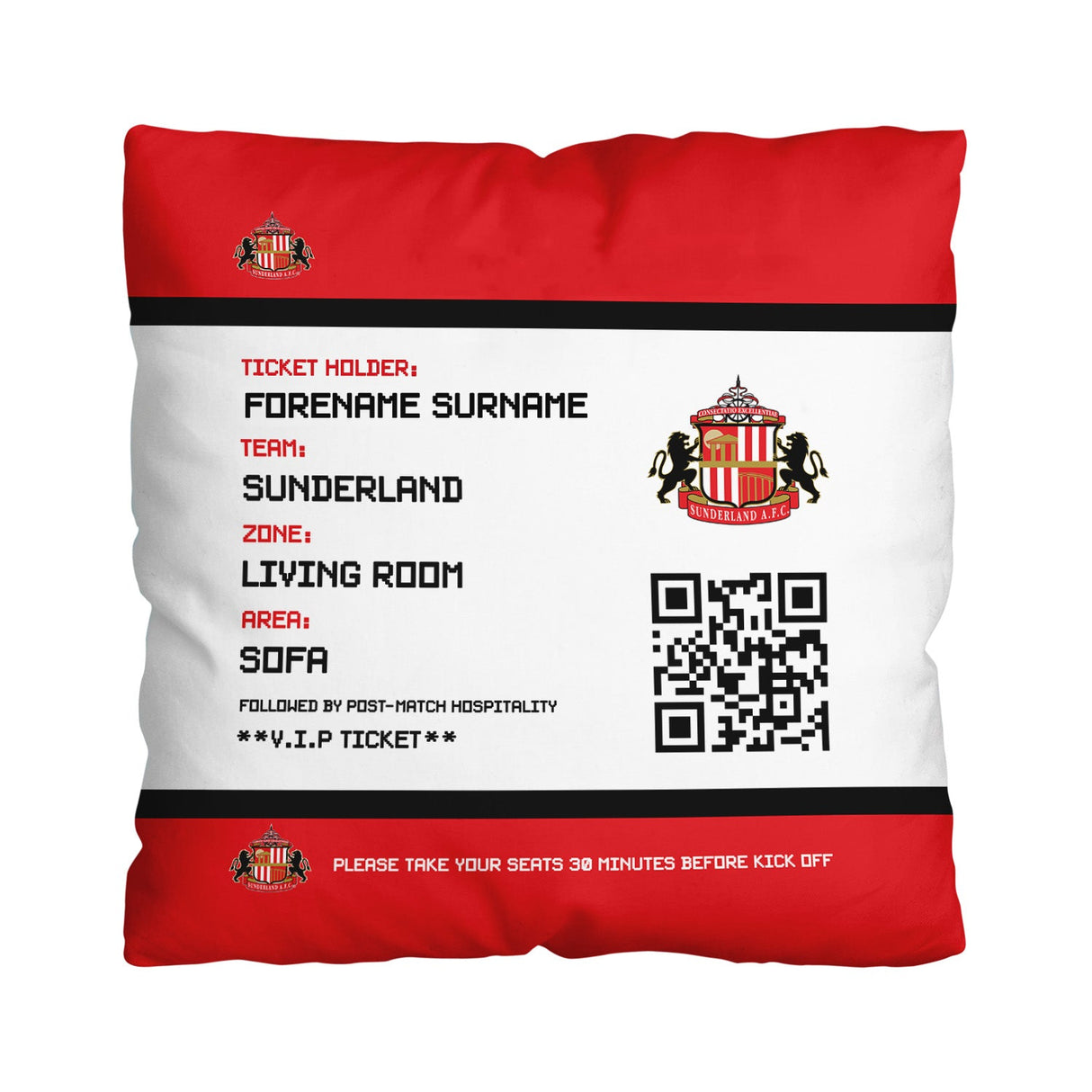 Personalised Sunderland AFC FD Ticket 18" Cushion - Cushions at Gift Moments