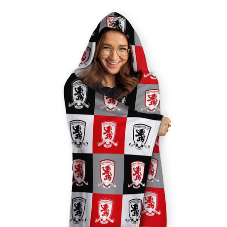 Personalised Middlesbrough FC Chequered Adult Hooded Blanket - Blankets at Gift Moments