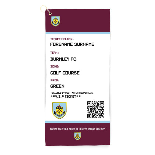 Personalised Burnley FC Ticket Golf Towel
