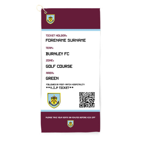 Personalised Burnley FC Ticket Golf Towel - Golf Towels at Gift Moments