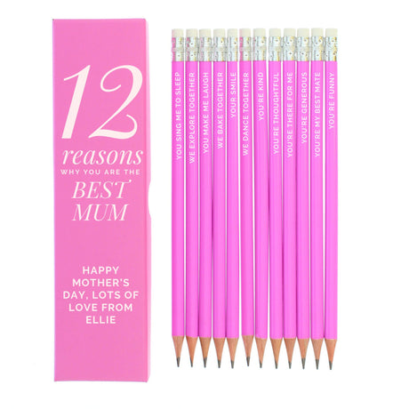 Personalised 12 Reasons Box and 12 Pink HB Pencils - Pens & Pencils at Gift Moments