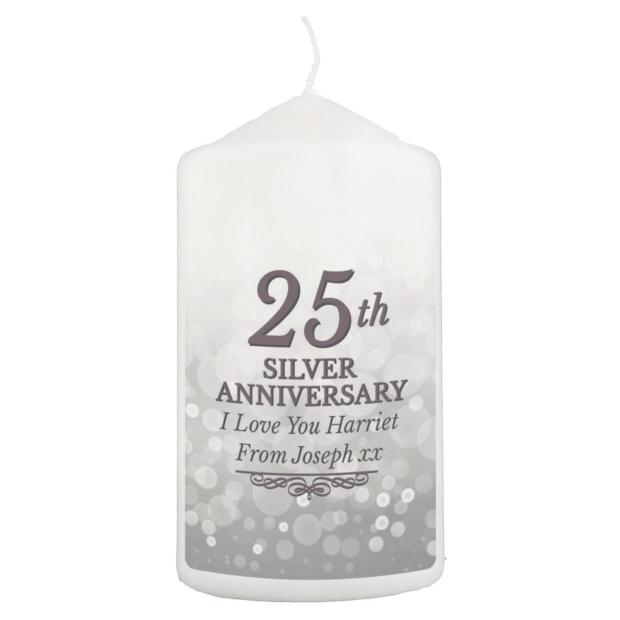 Personalised 25th Silver Anniversary Pillar Candle - Candles at Gift Moments