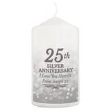 Personalised 25th Silver Anniversary Pillar Candle - Candles at Gift Moments