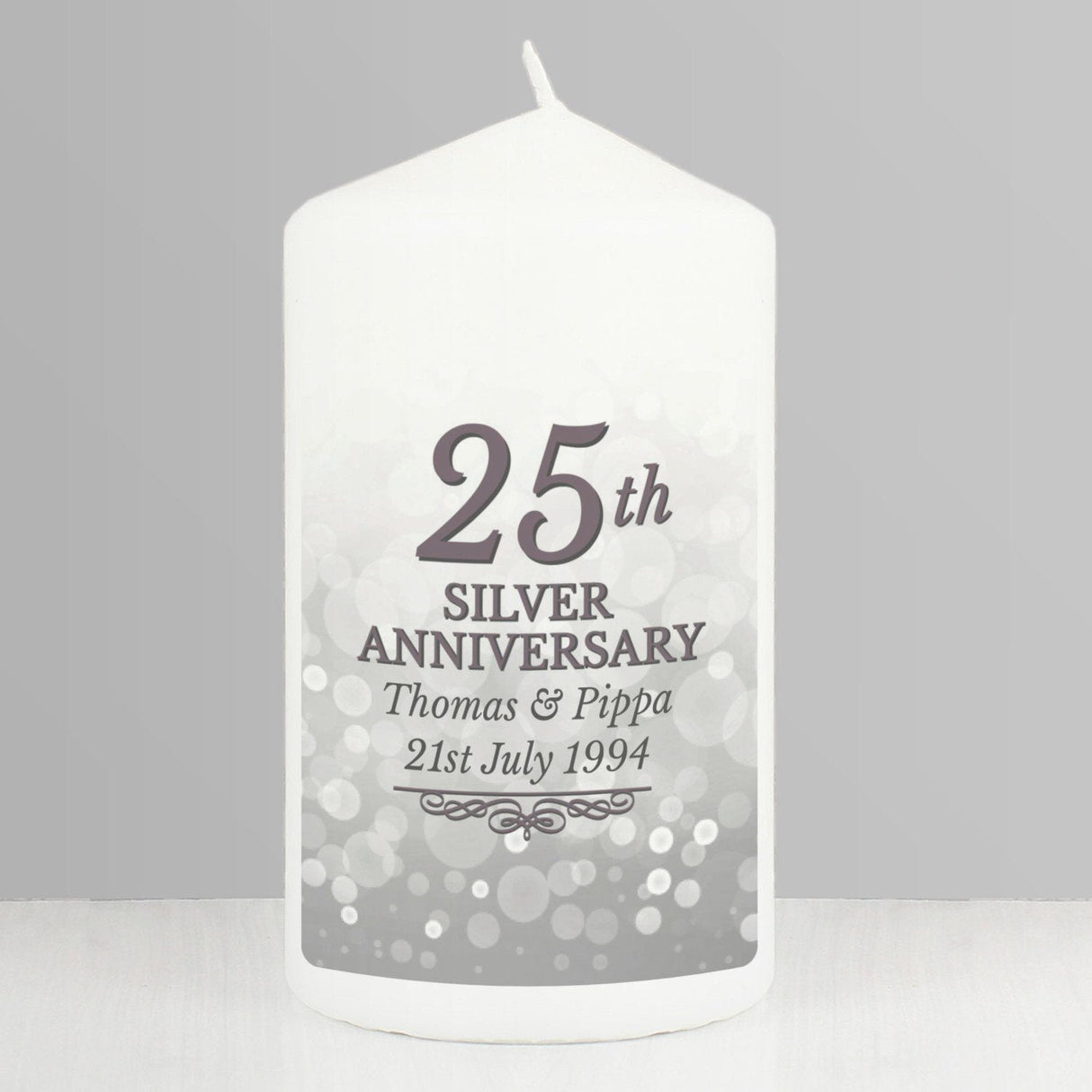 Personalised 25th Silver Anniversary Pillar Candle - Candles at Gift Moments