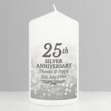 Personalised 25th Silver Anniversary Pillar Candle - Candles at Gift Moments