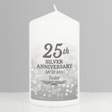 Personalised 25th Silver Anniversary Pillar Candle - Candles at Gift Moments