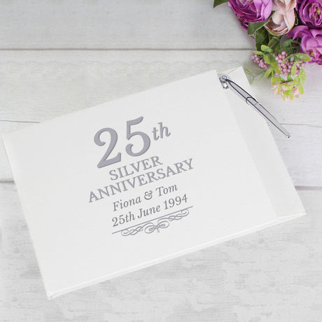 Personalised 25th Anniversary Guest Book & Pen: 1 - Guest Books By Gift Moments