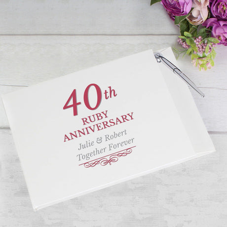 Personalised 40th Ruby Anniversary Guest Book & Pen: 1 - Guest Books By Gift Moments