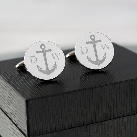 Personalised Anchor Round Cufflinks - Cufflinks & Tie Slides at Gift Moments