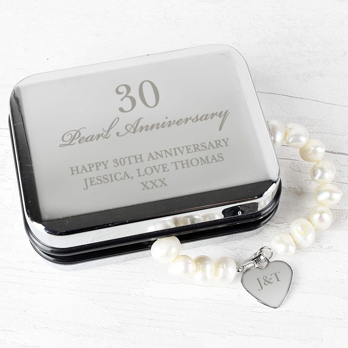 Personalised Anniversary Silver Box and Pearl Bracelet - Bracelets at Gift Moments