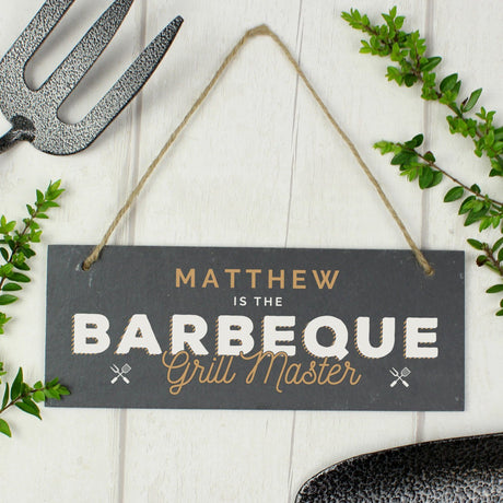 Personalised Barbeque Grill Master Hanging Slate Plaque - Signs & Plaques at Gift Moments