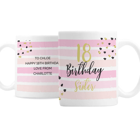 Personalised Birthday Gold and Pink Stripe Mug - Mugs at Gift Moments